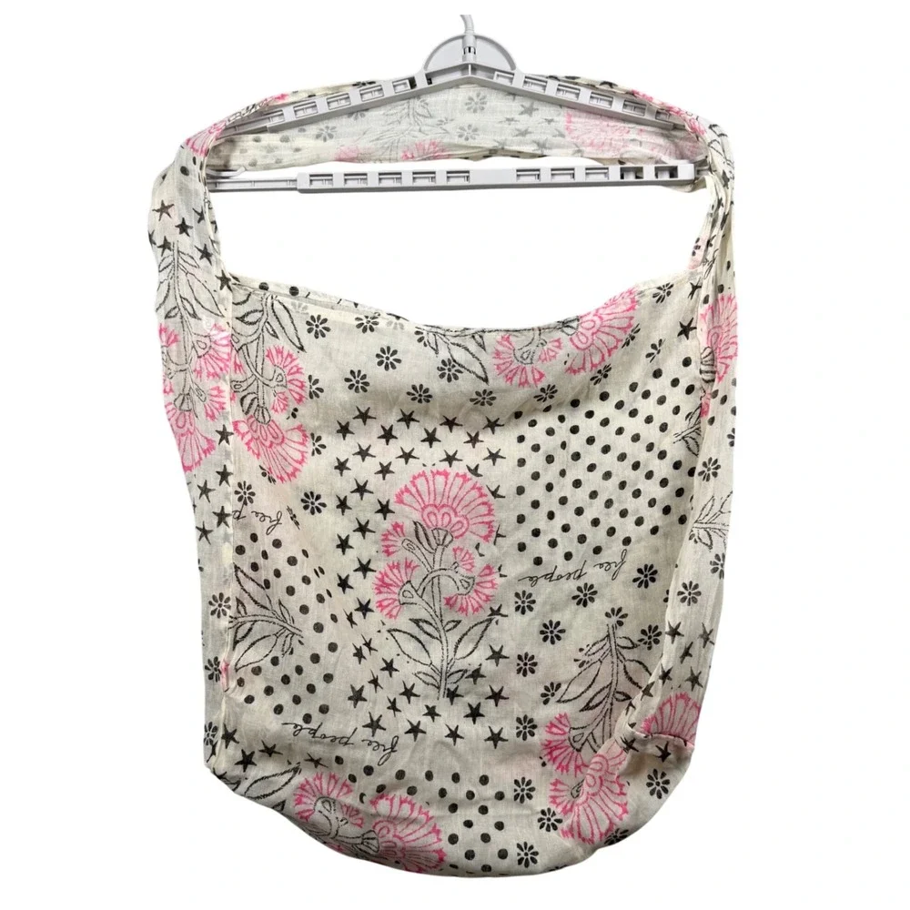 Free People White Pink Floral Star Polka Dot Lightweight Scarf Bag Reusable